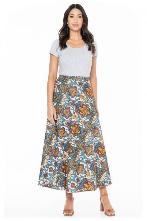 Grace Long Cotton Wrap Skirt in Agean  Print