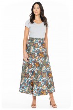 Grace Long Cotton Wrap Skirt in Agean  Print