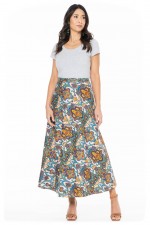 Grace Long Cotton Wrap Skirt in Agean  Print