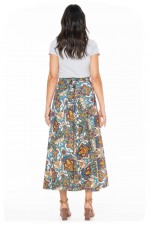 Grace Long Cotton Wrap Skirt in Agean  Print