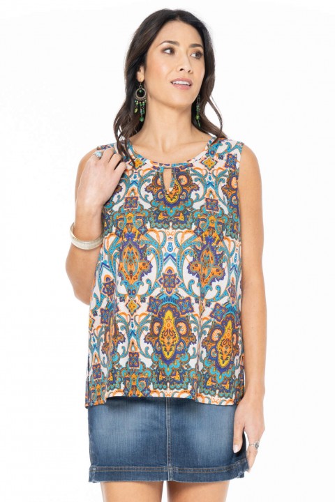 Martine  Cotton Top in Agean Print