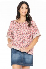 Ruth Cotton  Reversible Top in Ditsy & Plain Beige