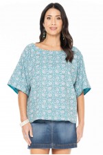 Ruth Cotton  Reversible Top in Agra & Plain Teal