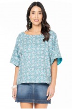 Ruth Cotton  Reversible Top in Agra & Plain Teal