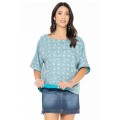 Ruth Cotton  Reversible Top in Agra & Plain Teal