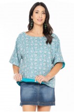 Ruth Cotton  Reversible Top in Agra & Plain Teal