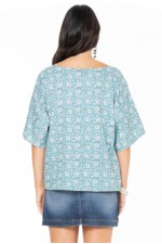 Ruth Cotton  Reversible Top in Agra & Plain Teal