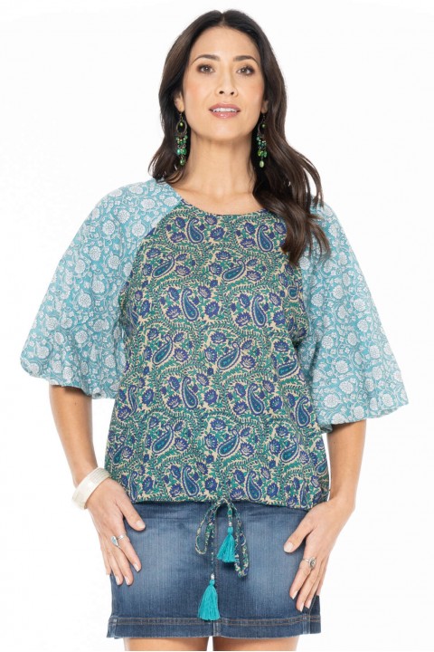 Tripura Billow Sleeve Top in Sardinia and Agra Prints