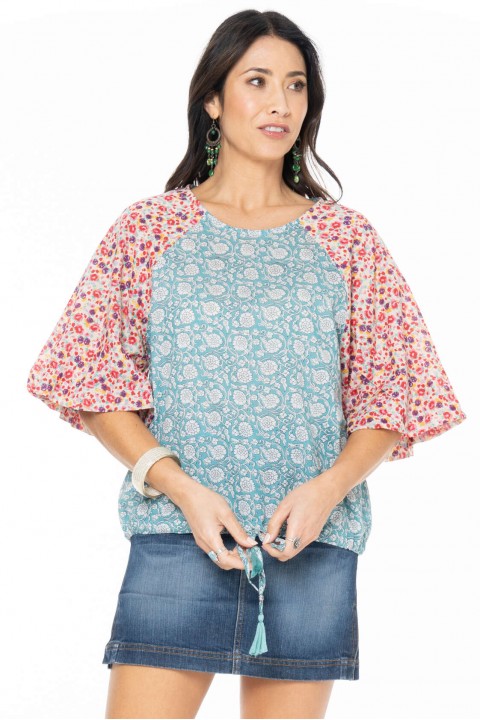 Tripura Billow Sleeve Top in Agra and Ditsy Prints