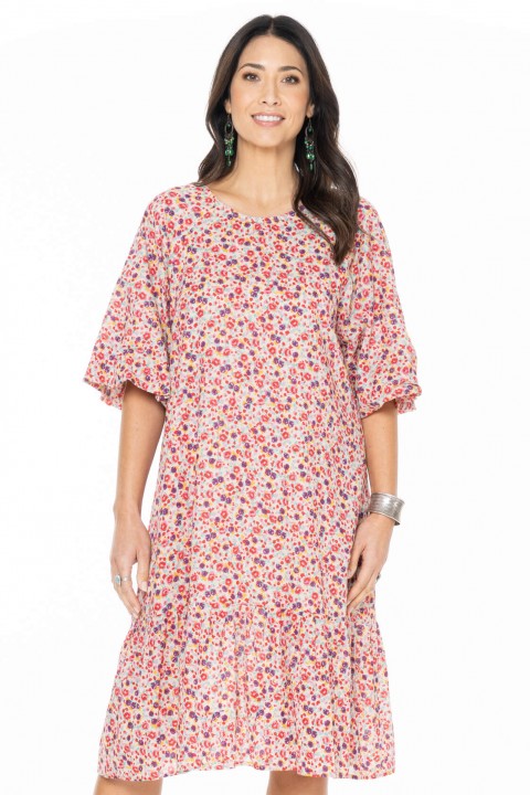 Trivedi Billow Sleeve Dress in Ditsy Print