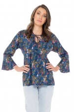 Natalia L/S Rayon Top in Corsica Print