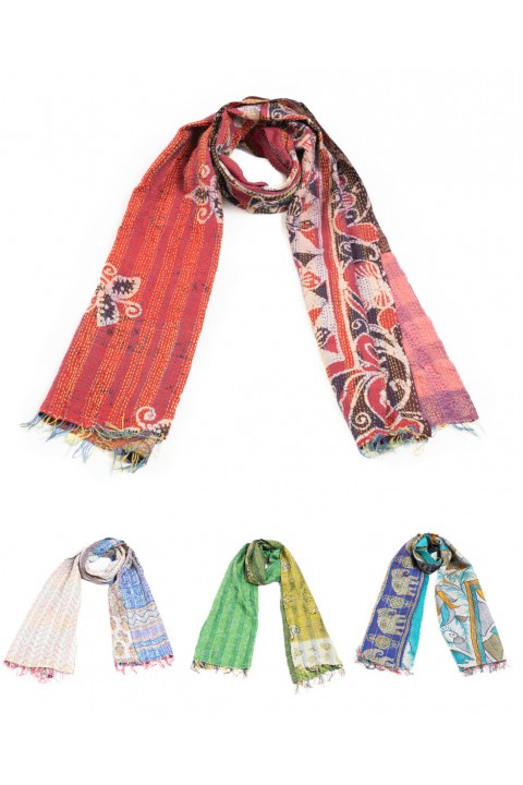 Silk Kantha Hand Stitched Scarves - Reversible 